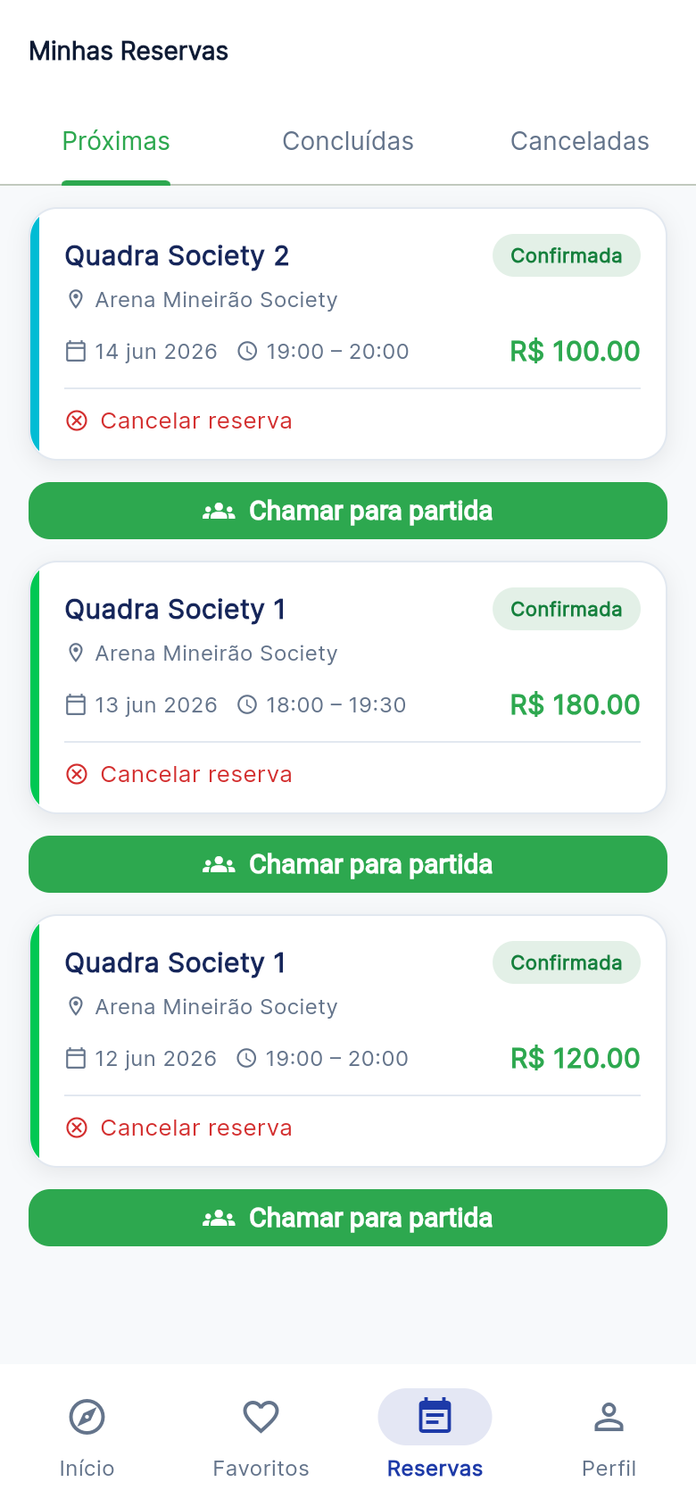 Minhas reservas e check-in