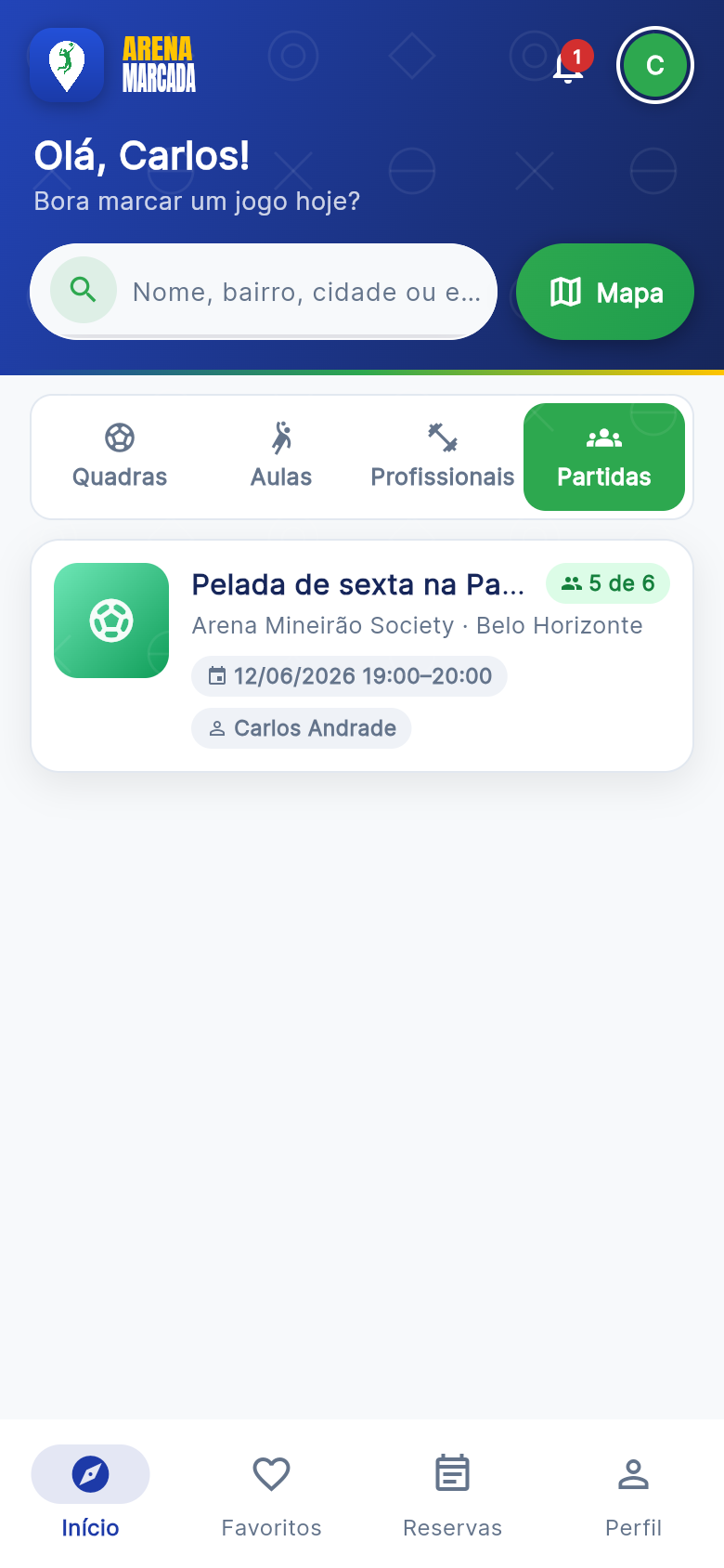 Partidas abertas (complete o time)